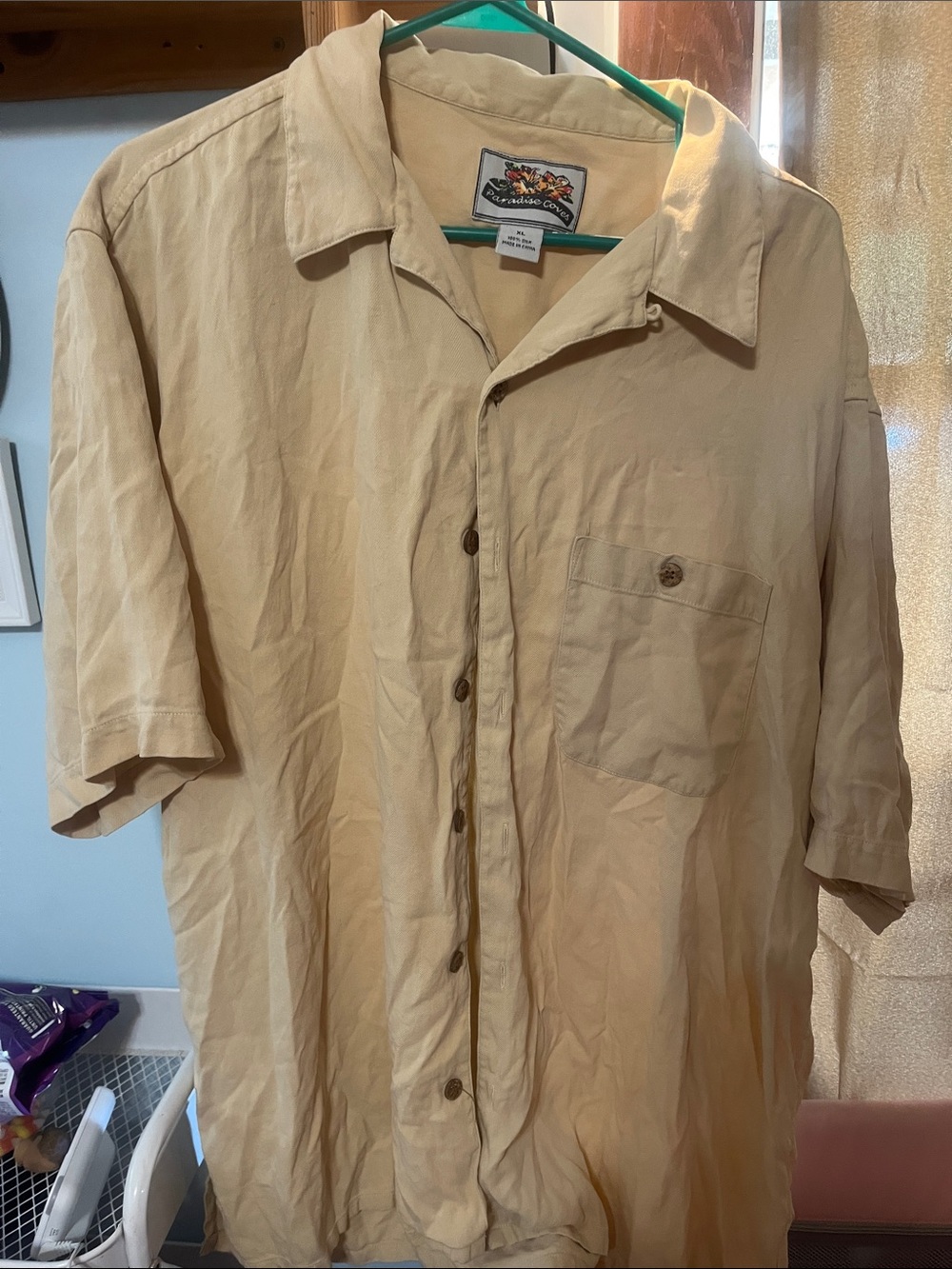 Casual Short-Sleeve Shirt Jacket in Beige by Paradise Coves